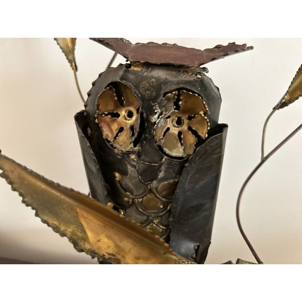 Vintage Hand-made Metal Sculpture OWL Pedestal Gallery Singed - Picture 2 of 14